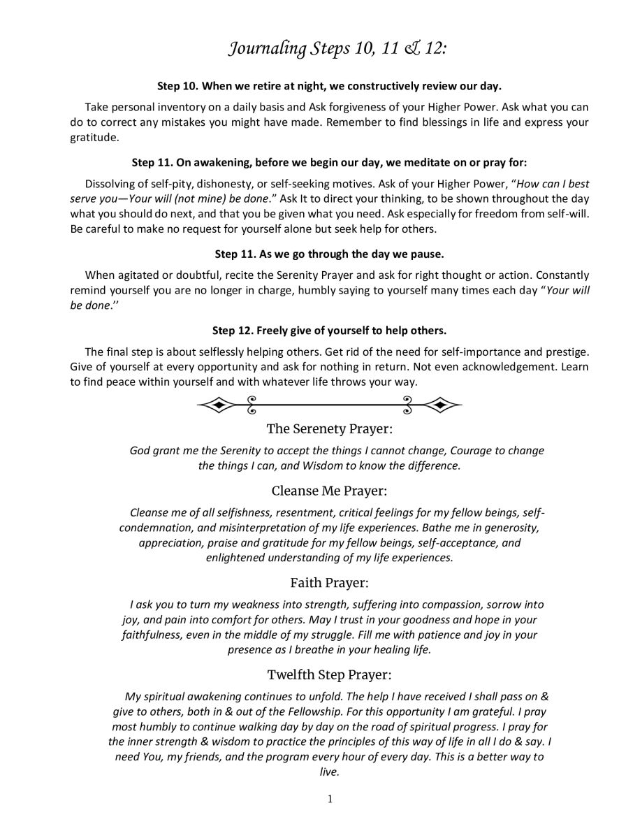 Journaling Steps 10, 11, and 12 For Recovering Alcoholics & Other Addicts