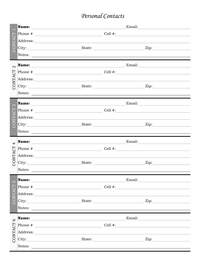 AA Neatly organized contacts pages
