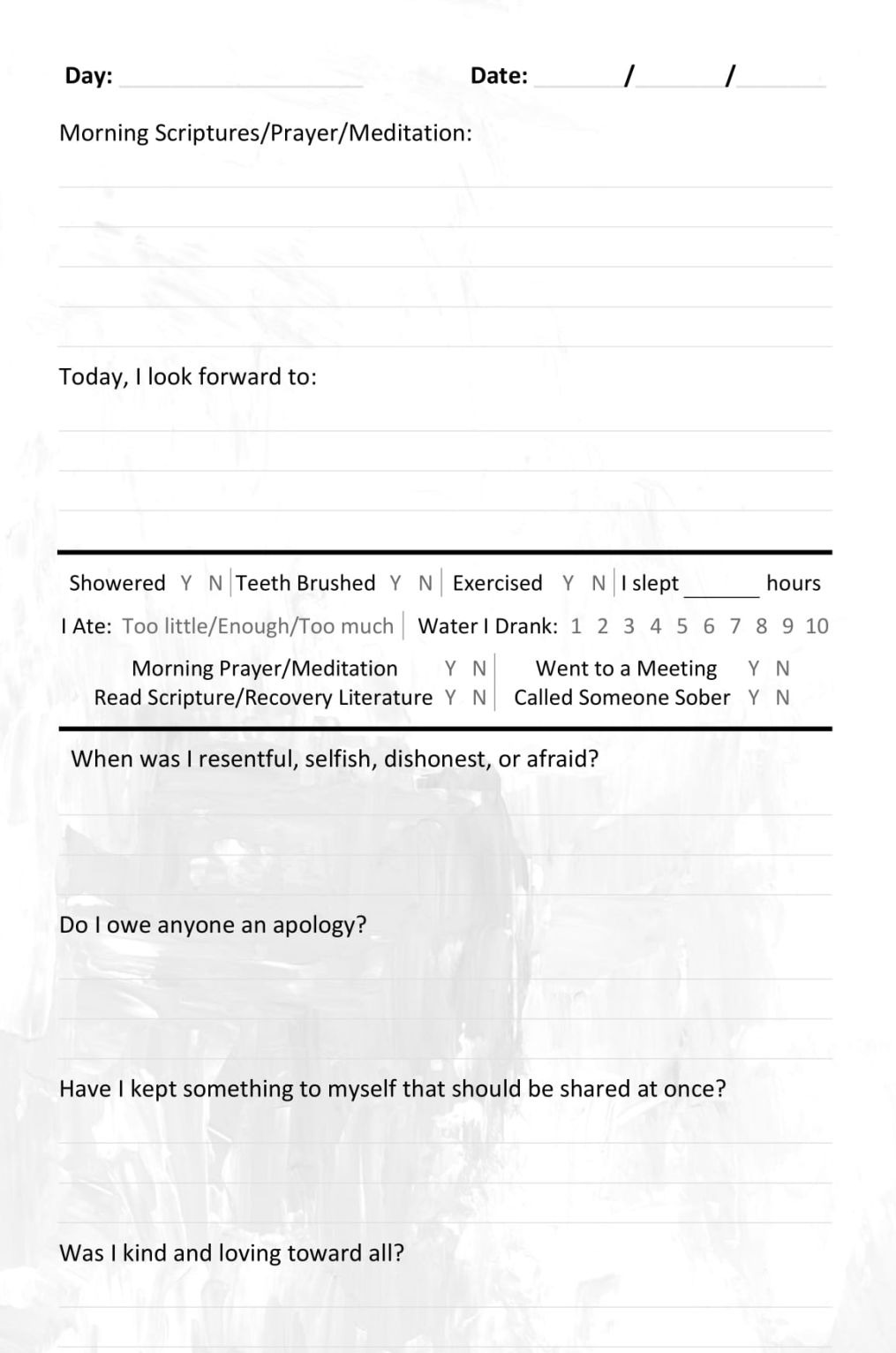 12 step workbook and 10th step daily journal