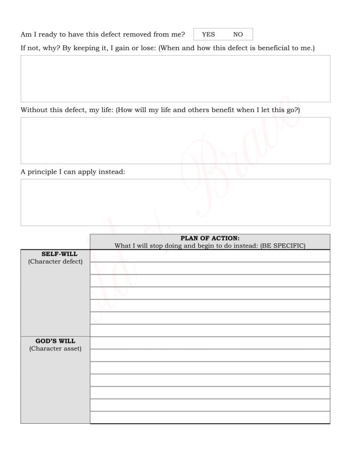Free AA step 6 worksheet download pdf